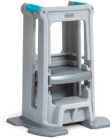 Simplay3 Toddler Tower Montessori Standing Step Stool with Sturdy Stabilizing Base and Adjustable Platform, 20.5" D x 26" W x 34" H, Ages 18 Months to 5 Years, Gray