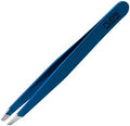 Rubis Classic Stainless Steel Slanted Tweezers for Precise Eyebrows and Hair Removal, 1K109, Made in Switzerland, Blue