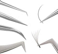 4PCS VETUS Eyelash Extension Tweezers for Make Fans Volume Lashes Professional Precision Stainless Steel Straight and Curved Angled L J Tips Isolation Eye Lashing Tweezer Kit Tools Supplies by EMEDA