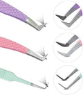 SIVOTE Lash Tweezers for Eyelash Extensions Fiber Tips, Set of 3, Volume, Volume Boot, 90 Degree Tweezers, Pastel Colors