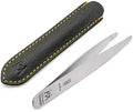 Diabetic Rounded Tweezers in Leather FINOX Surgical Stainless Steel Safety Round Tip tweezers for Facial Hair Remover Tweezers with easy grip -Eyebrow Plucking Tweezer -Eyebrow Plucker -German , 4404