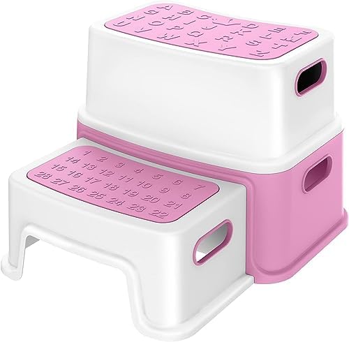 Ronipic 2 Step Stools for Kids, Toddler Step Stool for Toilet Potty Training, Anti-Slip Potty Stools with Numbers/ABC, Bathroom Step Stool for Kitchen