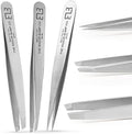 Razor Bump Co. Tweezer Set, Made in USA, 3-Piece Artisan Tweezers for Eyebrows and Ingrown Hair Removal – Pointed Tweezers and Slant Tweezers Handcrafted of Rustproof, Non-Irritating Stainless Steel