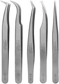Existing Beauty Eyelash Extension Tweezers - 5 PCS of Lash DIY Precision Set, Curved Volume Lash Tweezers - Cluster Application and Removal of Eye Lashes Extensions Stainless Steel