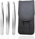 Hysotok Tweezer Set 3 Pack with Travel Case, Professional Stainless Steel Tweezers for Men and Women, Eyebrow Tweezers for Facial Hair, Chin, and Ingrown Hair Removal (Silvery)