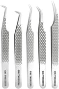 GMI Lash Tweezers - Set of 5 Eyelash Tweezers - Stainless Steel Eyelash Extension Tweezers - Multipurpose Lash Tweezers for Eyelash Extensions for Individual.