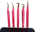 SZELES Diamond Grip Tweezers Lash Eyelash Extension Tweezers Kit Isolation Volume Straight Tweezers Set Professional Artist Tech Work Kit make-up Nail Lash Tools (PINK)