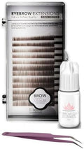 Eyebrow Extensions Kit with 1 x Trays of Mink Eyebrows in Dark Brown Comes on Mixed Length Trays 5-8 mm Mix, Eyebrow Extension Glue Clear & Extension Tweezers (Dark Brown, Violet Tweezer)