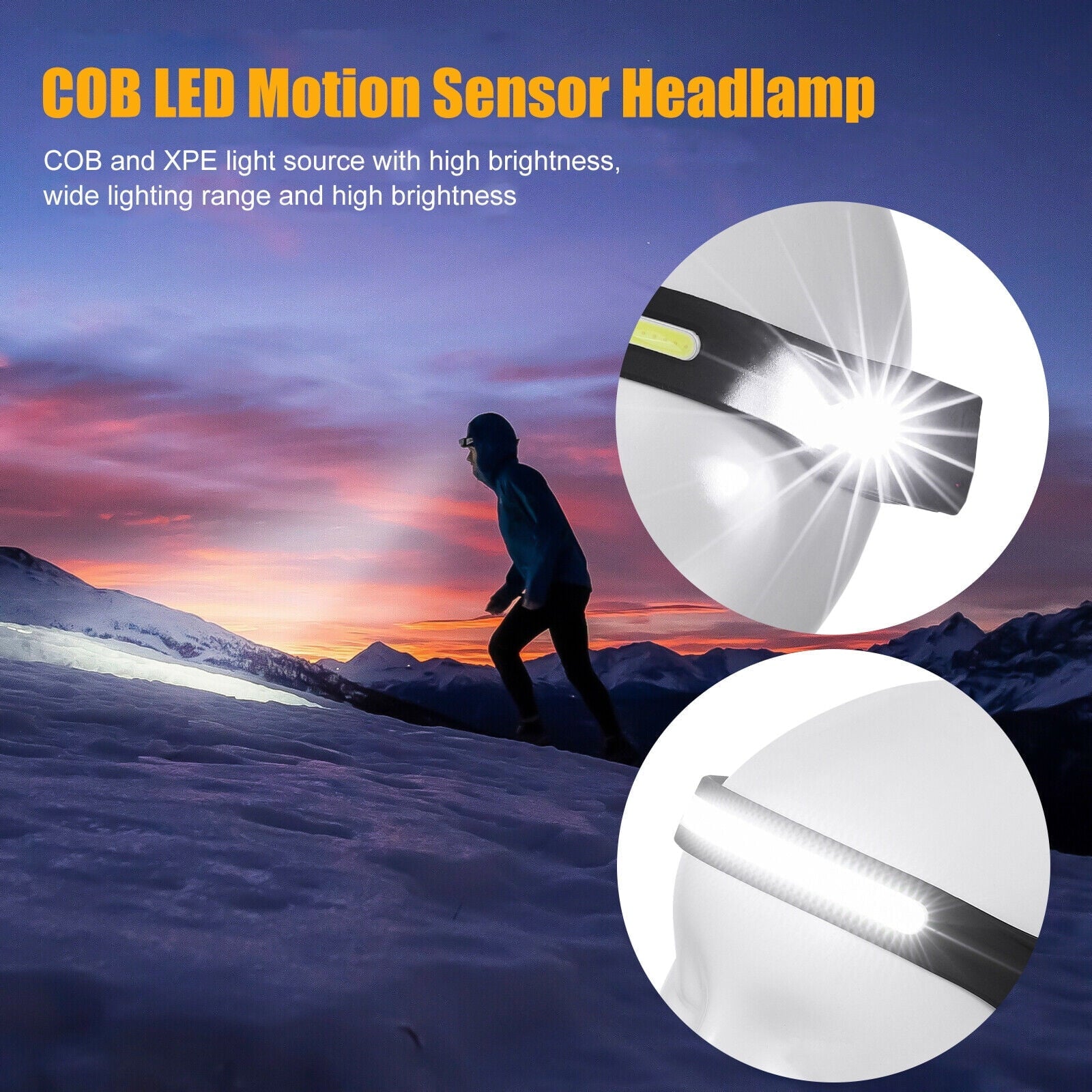 Lot COB LED Headlamp USB Charging Headlight Torch Work Light Bar Head Band Lamp